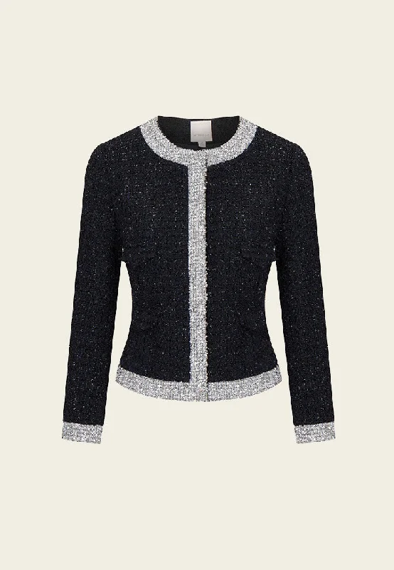 sporty outerwearBlack and Silver Detailing Tweed Jacket