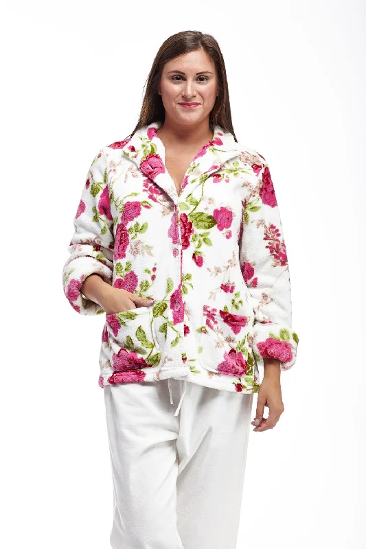 casual evening dressFloral Fleece Plus Size Bed Jacket