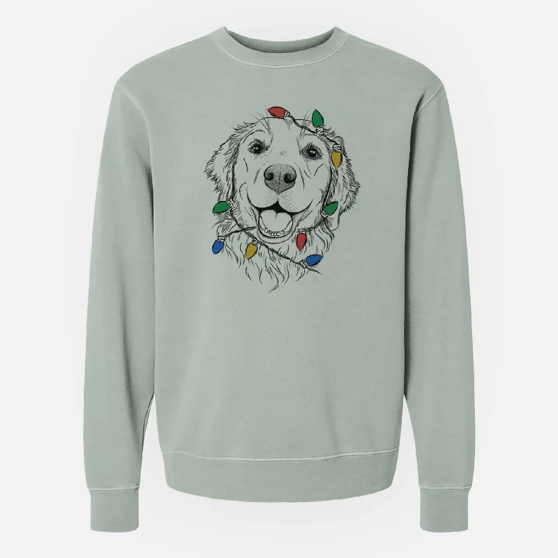 oversized sports sweatshirtChristmas Lights Legend the Golden Retriever - Unisex Pigment Dyed Crew Sweatshirt