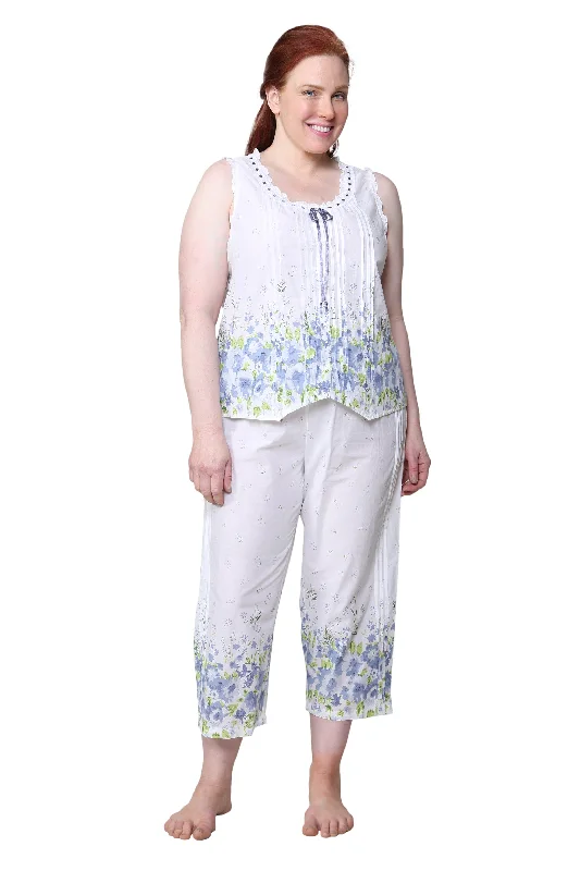 elegant dressBorder Print Sleeveless 100% Cotton Floral  Plus Size PJs