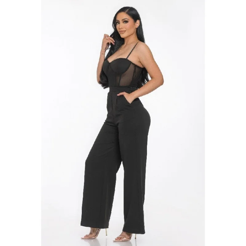 sleek dressMesh Insert Cup Wide Leg Jumpsuit