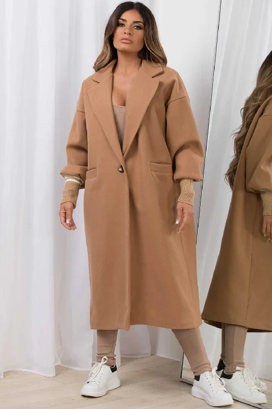 outdoor coatOversized Wool Coat With Ribbed Cuff Camel