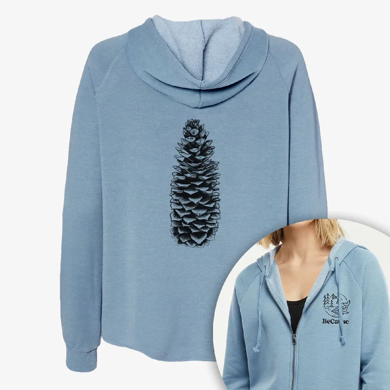 trendy gym wear hoodieSugar Pine Cone - Pinus lambertiana - Women's Cali Wave Zip-Up Sweatshirt