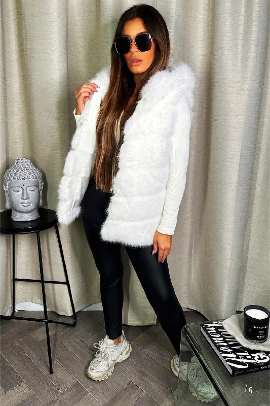 long-sleeve coatFaux Fur Hooded Gilet White