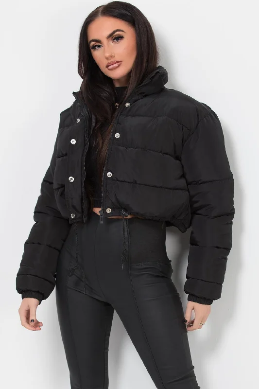 premium coatBlack Crop Puffer Jacket