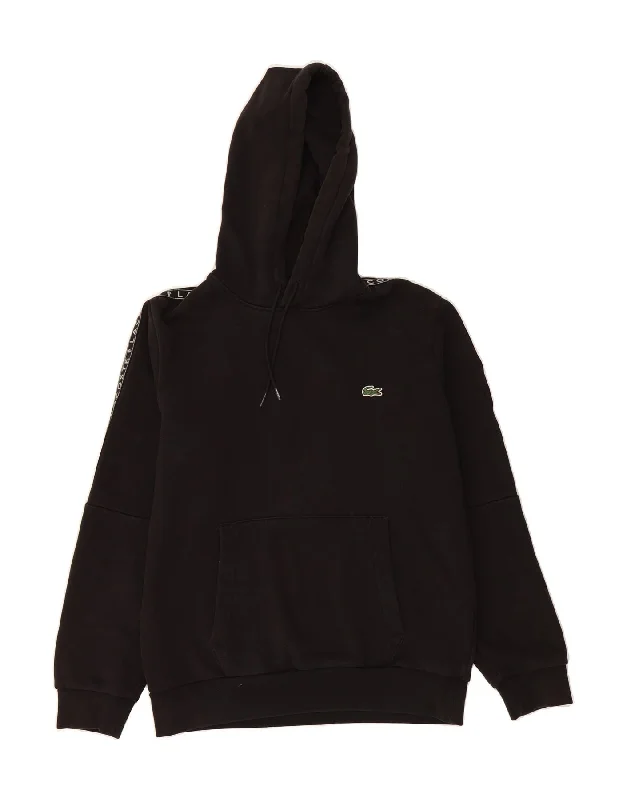 LACOSTE Mens Classic Fit Graphic Hoodie Jumper Size 4 Medium Black Cotton