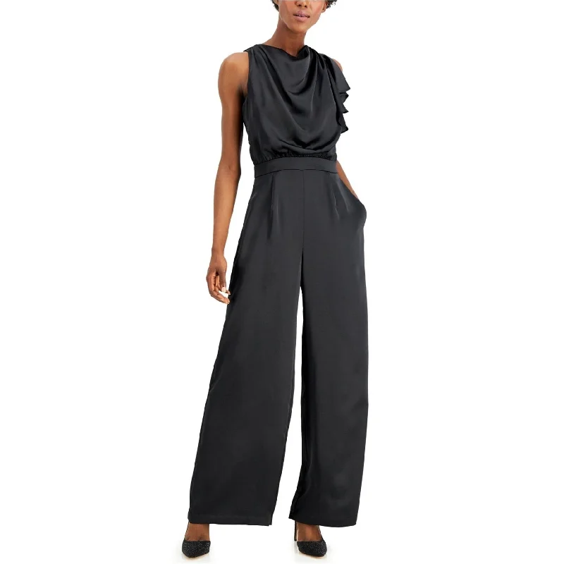 modern dressI-N-C Womens Satin Jumpsuit, Black, 4