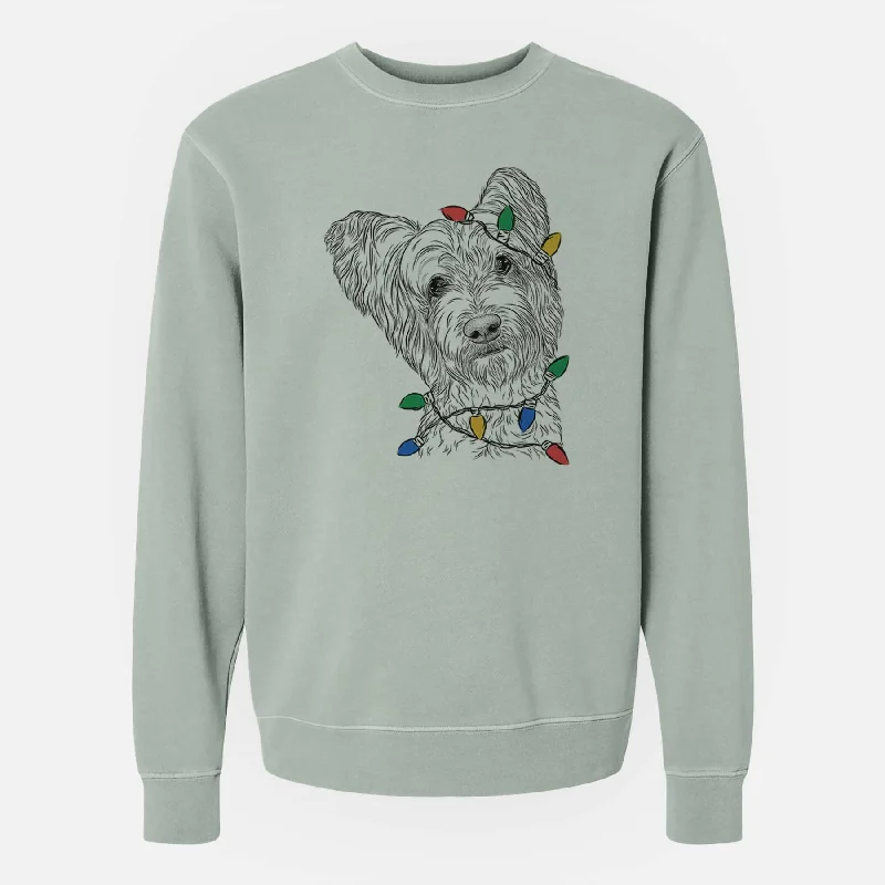 sleek workout sweatshirtChristmas Lights Dexter the Terrier Mix - Unisex Pigment Dyed Crew Sweatshirt