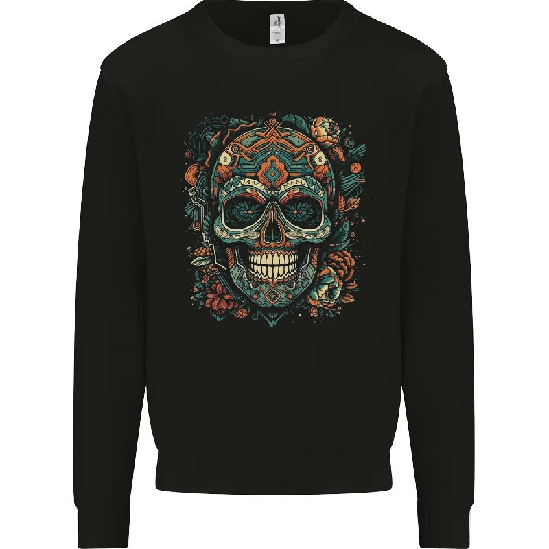 comfy workout wear hoodieAn Aztec Skull Mexico Mens Sweatshirt Jumper