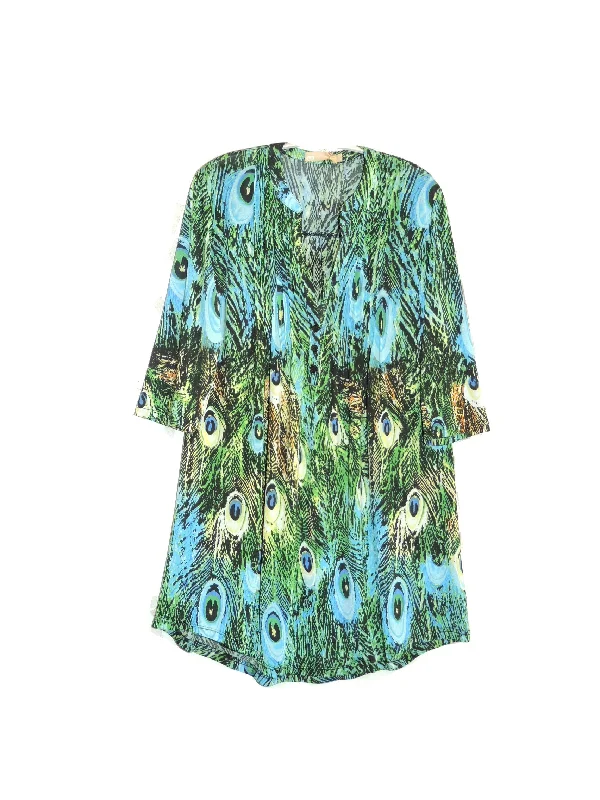 classic fit-and-flare dressPlus Size La Cera Pleat Front Printed Tunic Peacock