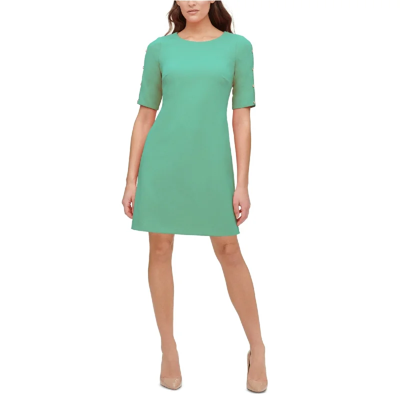 spaghetti strap dressTommy Hilfiger Womens Button-Sleeve Scuba Dress, Green, 2