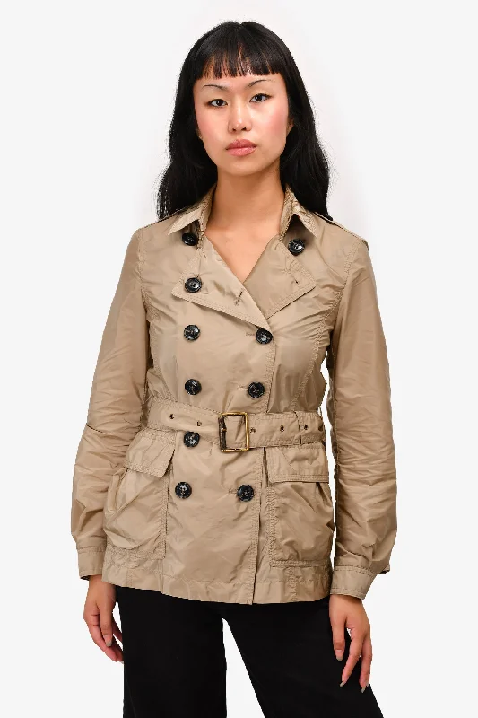 chic outerwearBurberry Brit Beige Nylon Double Breasted Jacket Size 2 US