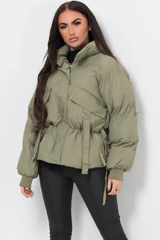 minimalist jacketPuffer Jacket With Pocket Detail Khaki