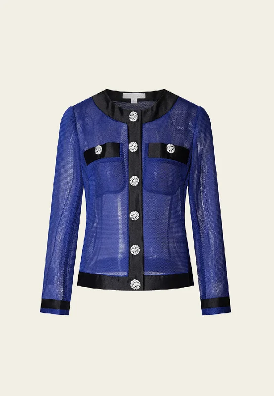 long-sleeve coatRhinestone Embellished Mesh and Chiffon Patchwork Jacket