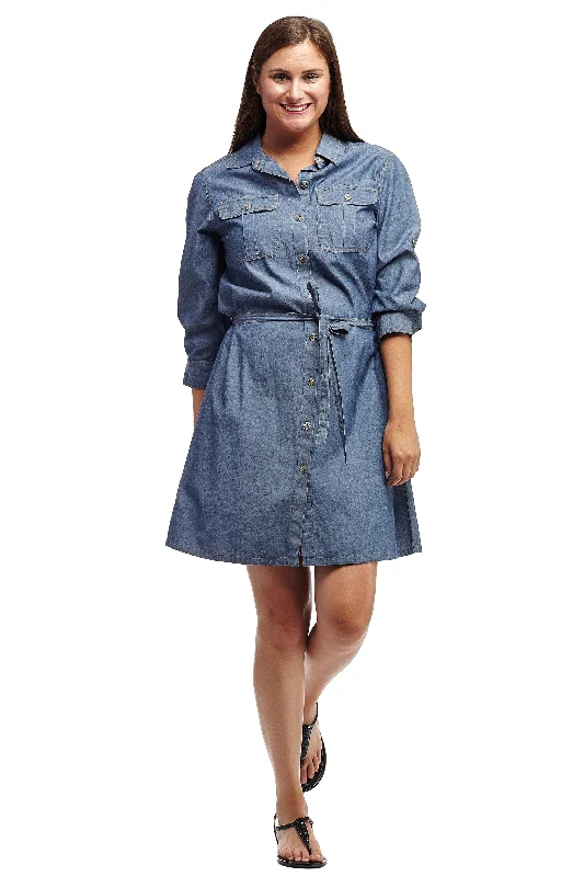 luxury dressDenim Belted Shirt Dress