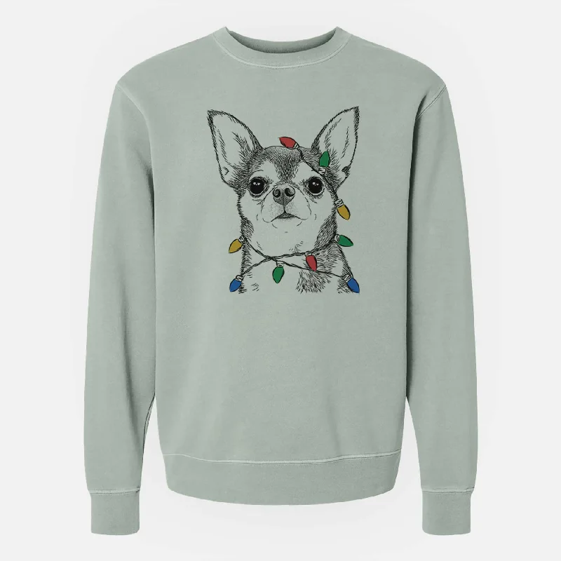 sleek workout sweatshirtChristmas Lights Baby the Chihuahua - Unisex Pigment Dyed Crew Sweatshirt