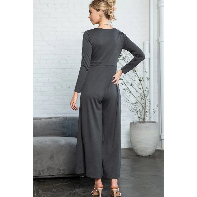 romantic dressTrinity Button Long Sleeve Wide Leg Jumpsuit