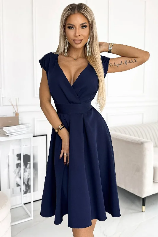 fitted dressNumoco 348-6 SCARLETT - flared dress with a neckline - dark blue