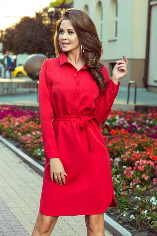 long sleeve dressNumoco 284-1 CAMILLE Shirt dress with pockets - red