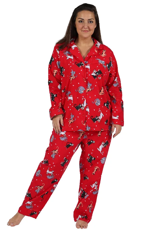 long-sleeve floral dressRed Flannel Cat Print Plus Size Pajama Set