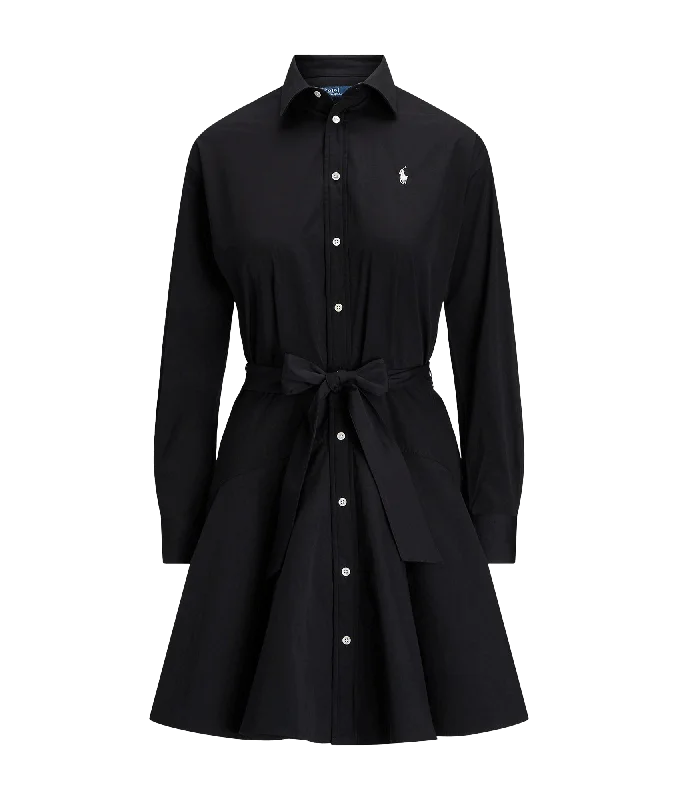 casual trench coatPaneled Cotton Shirtdress - Black