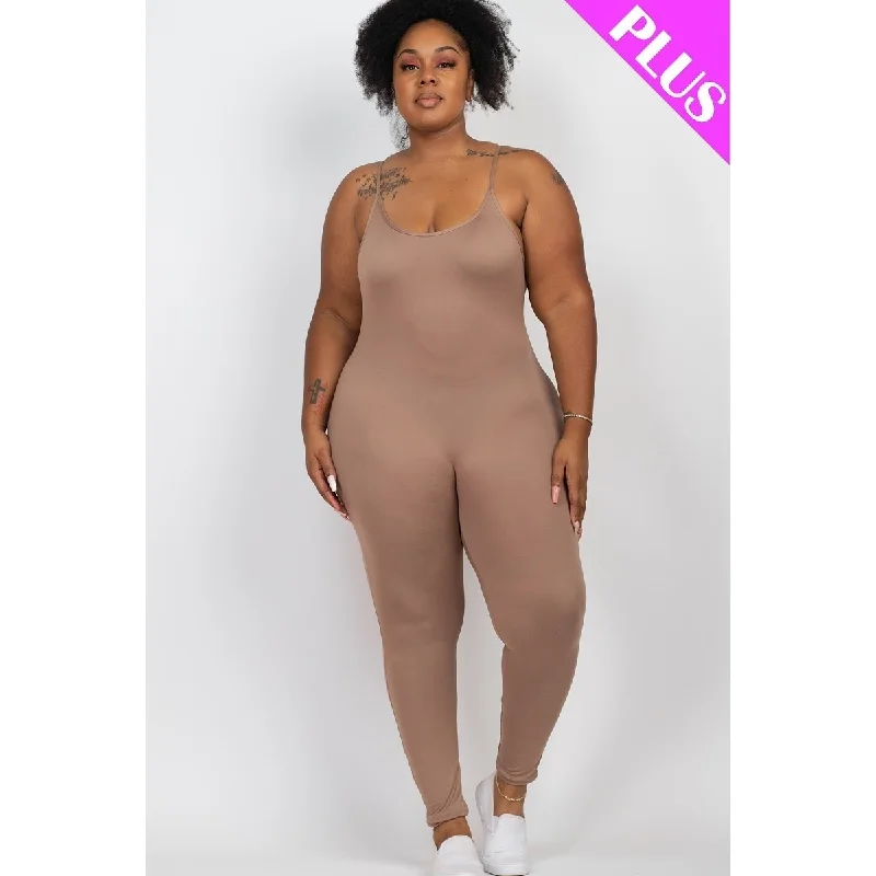 casual day dressSleeveless Plus Size Solid Bodycon Cami Jumpsuit