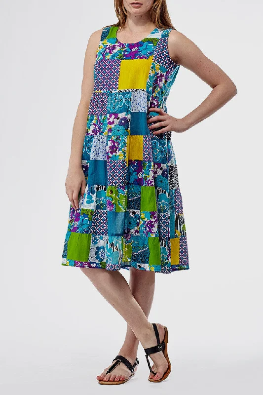 chic wrap dressLa Cera Short Multicolored Patchwork Dress