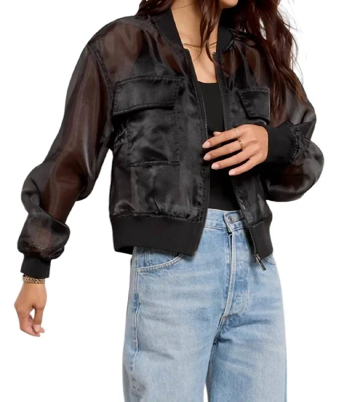 Skyline Organza Bomber Jacket In Black