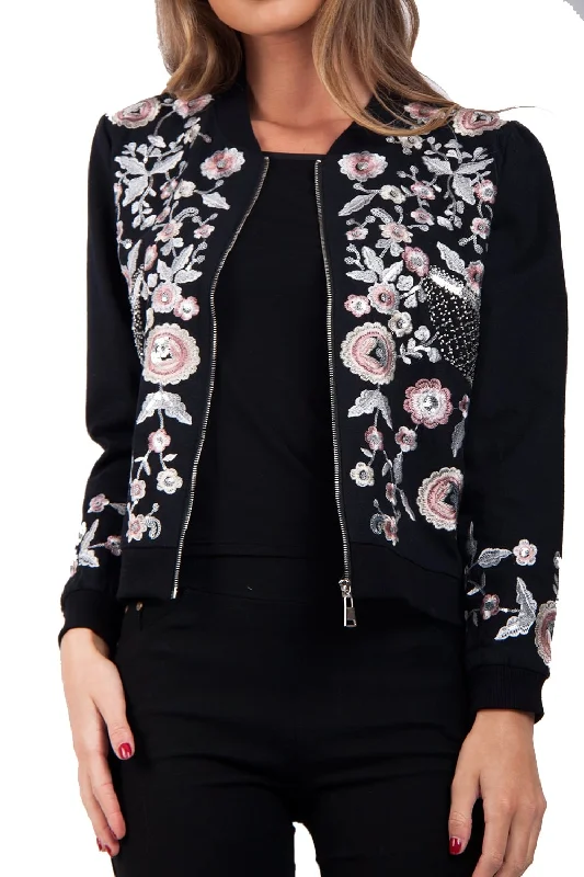 retro coatPastel Floral Embroidered Bomber Jacket