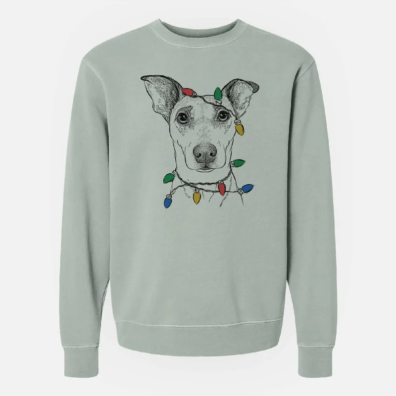 loose fit sports sweatshirtChristmas Lights Georgie Rat the Terrier Mix - Unisex Pigment Dyed Crew Sweatshirt