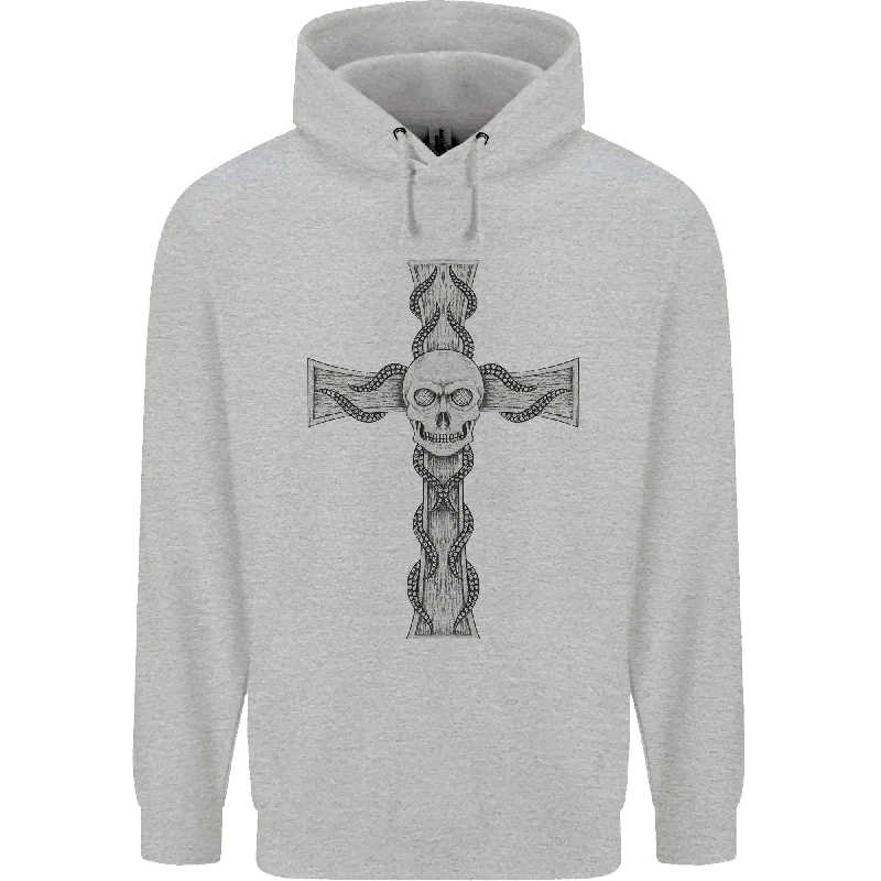 activewear hoodieA Gothic Skull and Tentacles on a Cross Mens 80% Cotton Hoodie