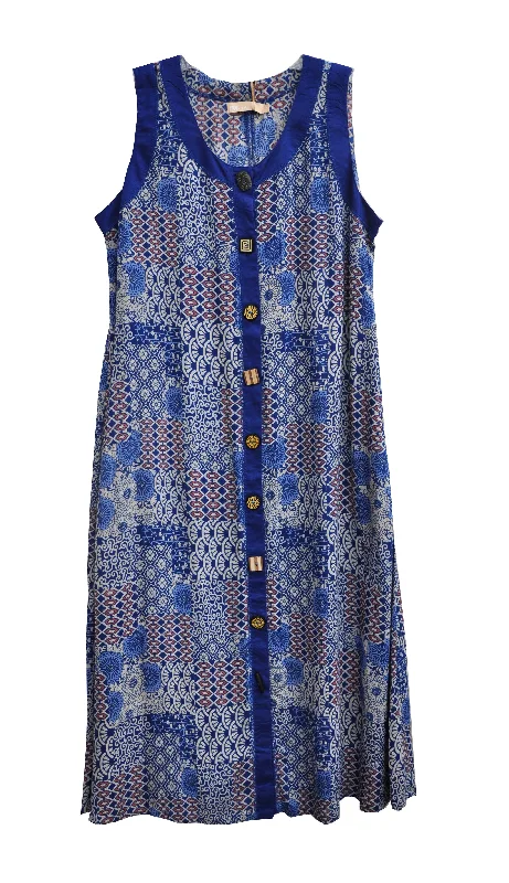 A-line dressLa Cera Blue Patchwork Plus Size Sleeveless Dress