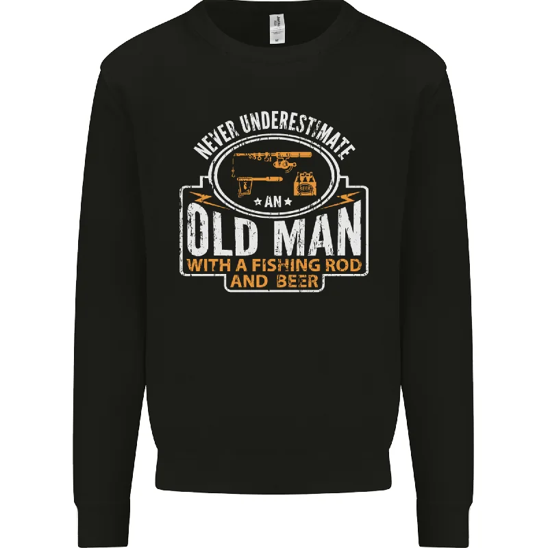 relaxed fit sports hoodieAn Old Man With a Fishing Rod & Beer Funny Mens Sweatshirt Jumper