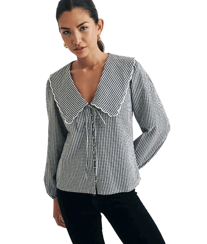 chic wool coatGingham Long Sleeve Birdie Blouse - Black