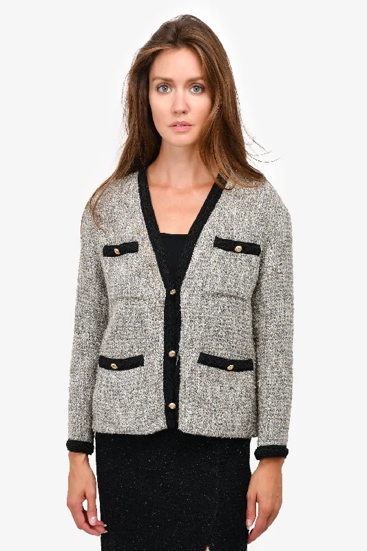 tailored coatMaje Silver Metallic 4 Pocket Tweed Jacket Size 38