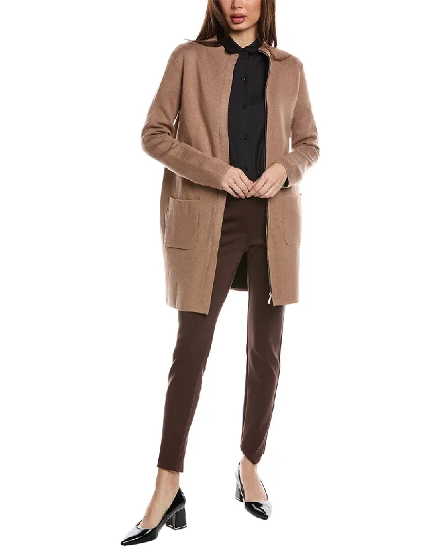 T Tahari Contrast Color Funnel Neck Coat