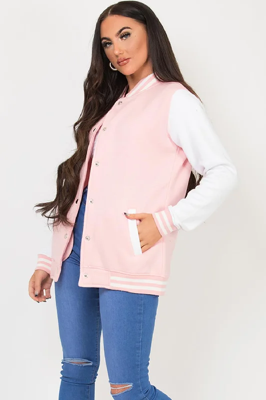 lightweight outerwearVarsity Contrast Bomber Jacket Pink