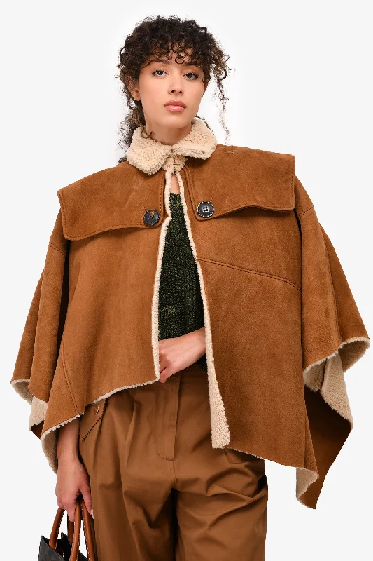 insulated trench coatBurberry Brit Tan Suede Shearling Lined Cape Size S