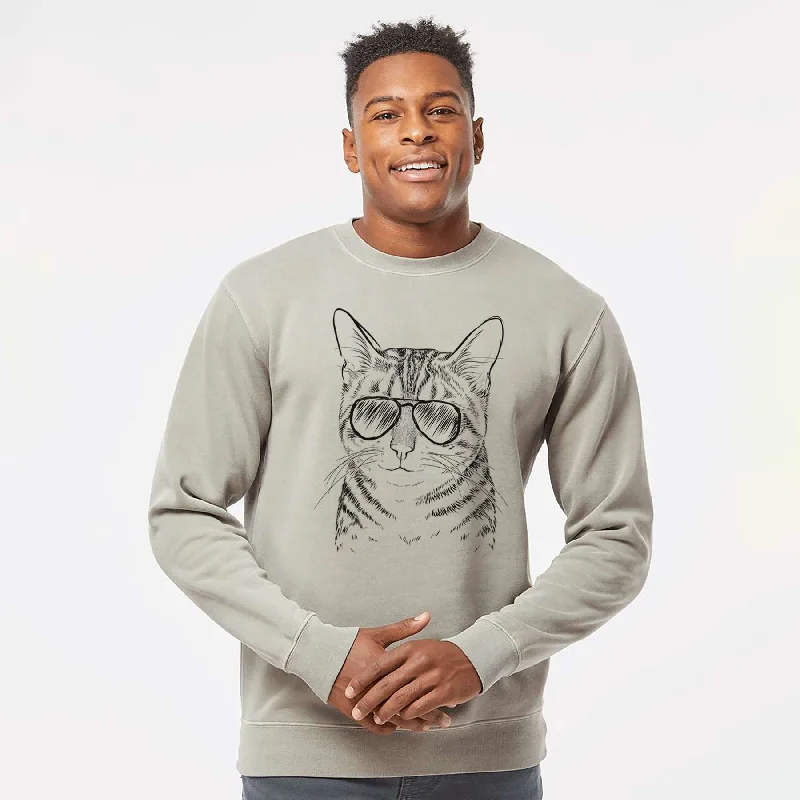 comfy workout sweatshirtAviator Nell the Tabby Cat - Unisex Pigment Dyed Crew Sweatshirt