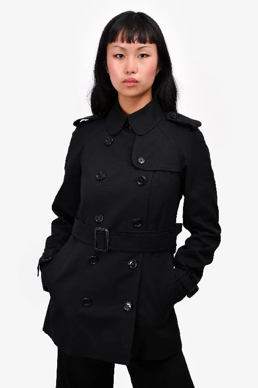 padded coatBurberry London Black Double Breasted Trench Coat with Belt Size 2