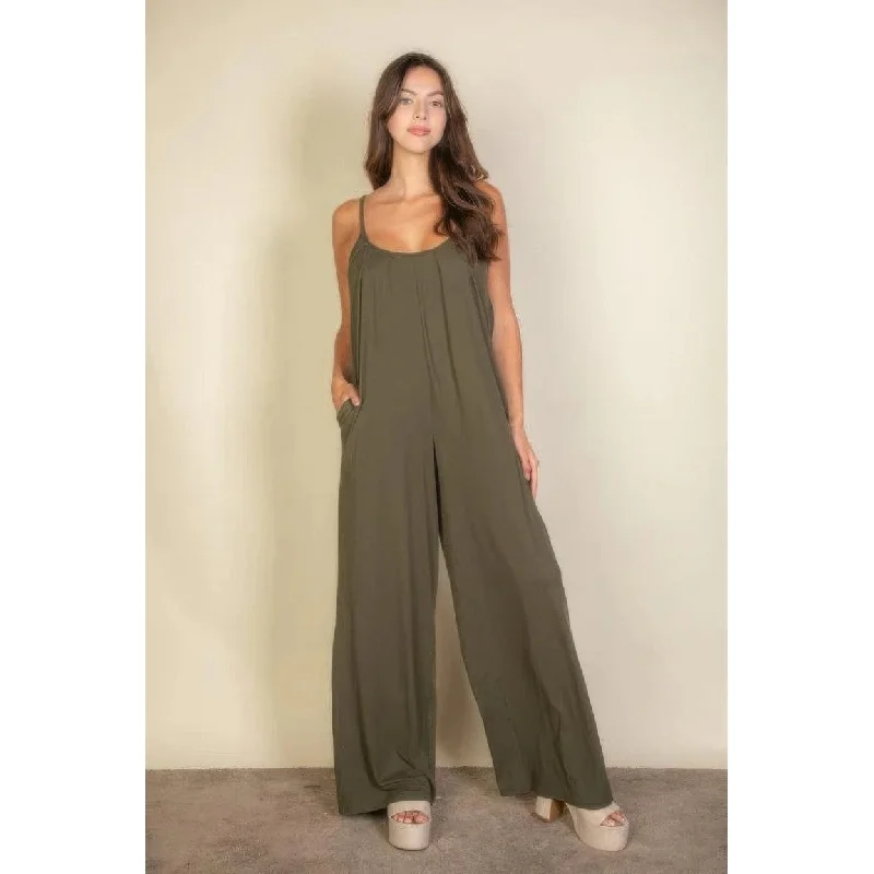 layered dressSpaghetti Strap Solid Wide Jumpsuit