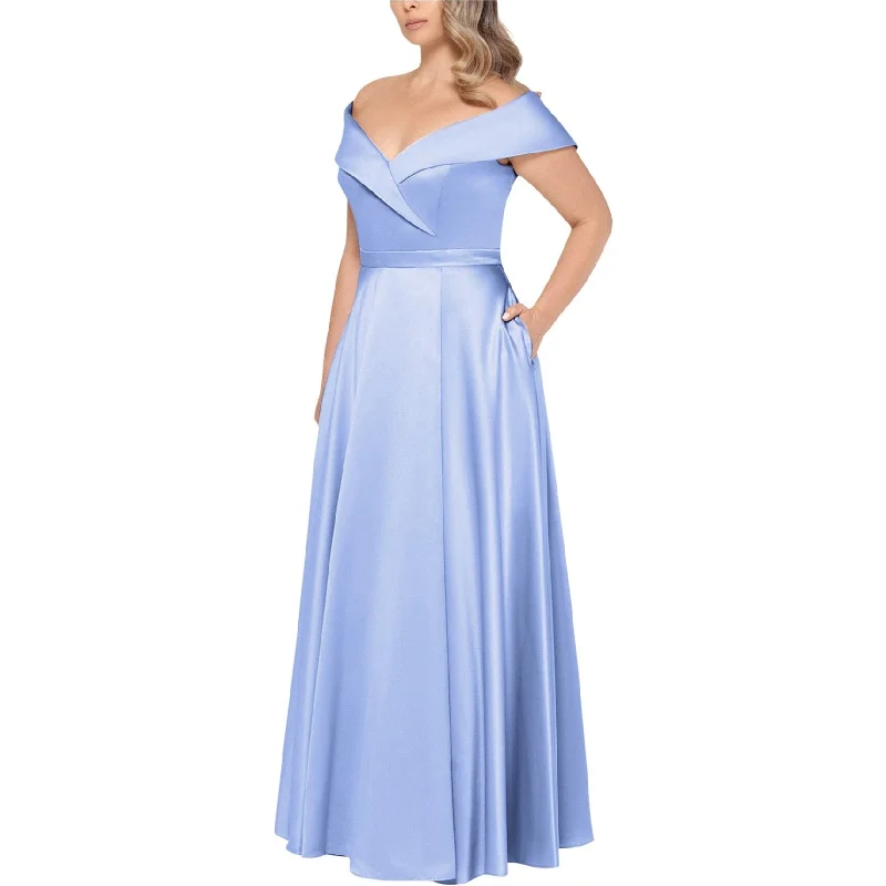 A-line dressXSCAPE Womens Off-The-Shoulder Gown Dress, Blue, 18W