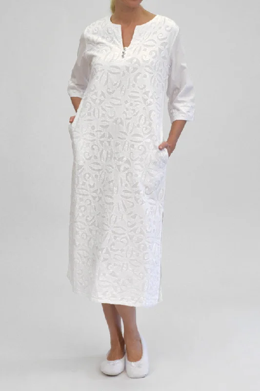 long-sleeve floral dressLa Cera Bell Sleeve Applique Caftan