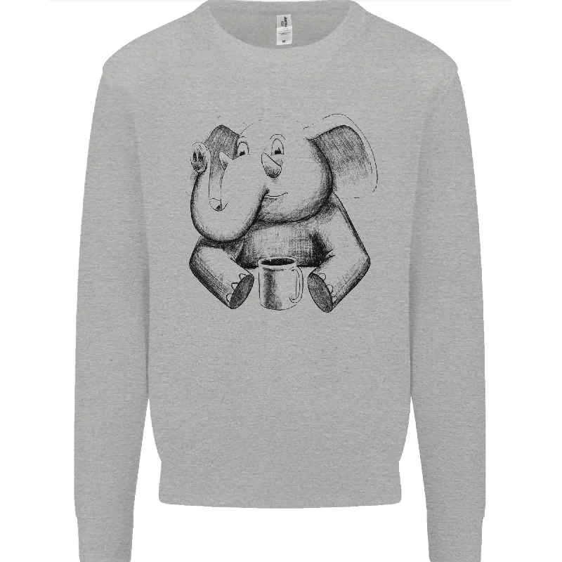 vibrant athletic hoodieAn Elephant Drinking Coffee Mens Sweatshirt Jumper