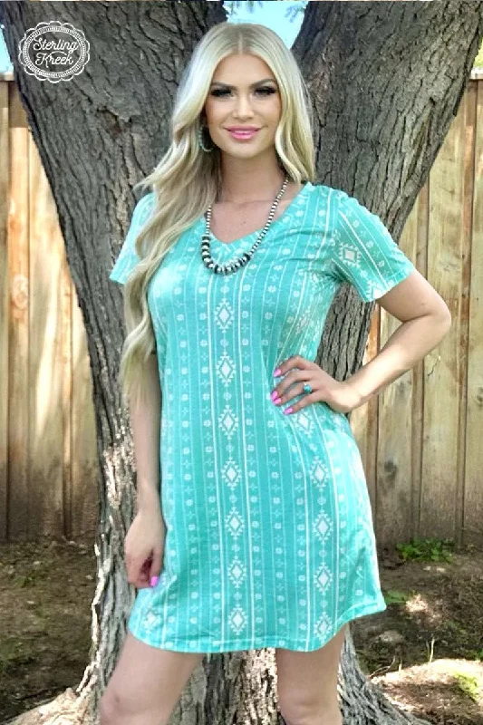 elegant shift dressPLUS Walking In Turquoise Dress*