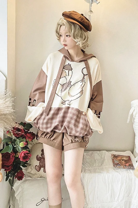 cozy wool-blend coatSteamed stuffed pig~Famous Detective Goose~Retro Lolita Hoodie