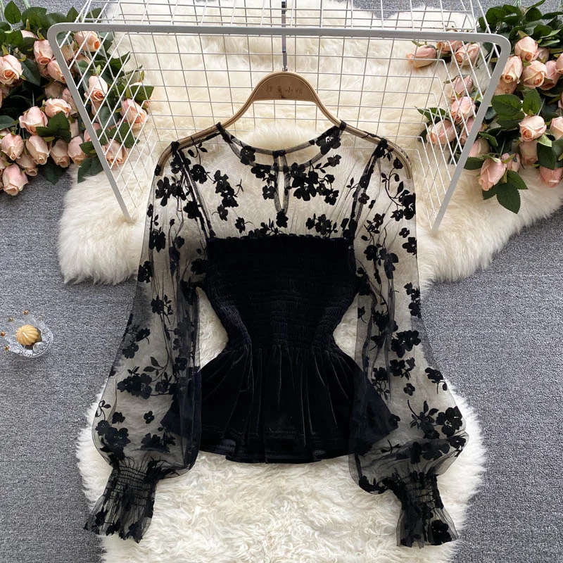 tailored coatCute lace long sleeve tops   S90