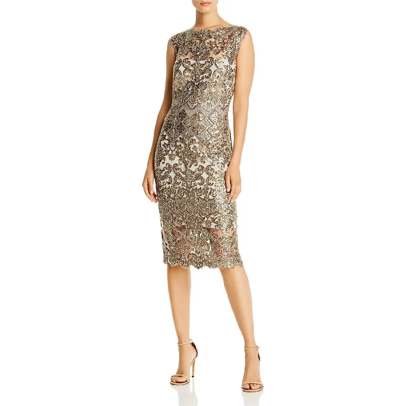 sleek dressTadashi Shoji Womens Sequin Embroidered Sheath Dress, Grey, 6