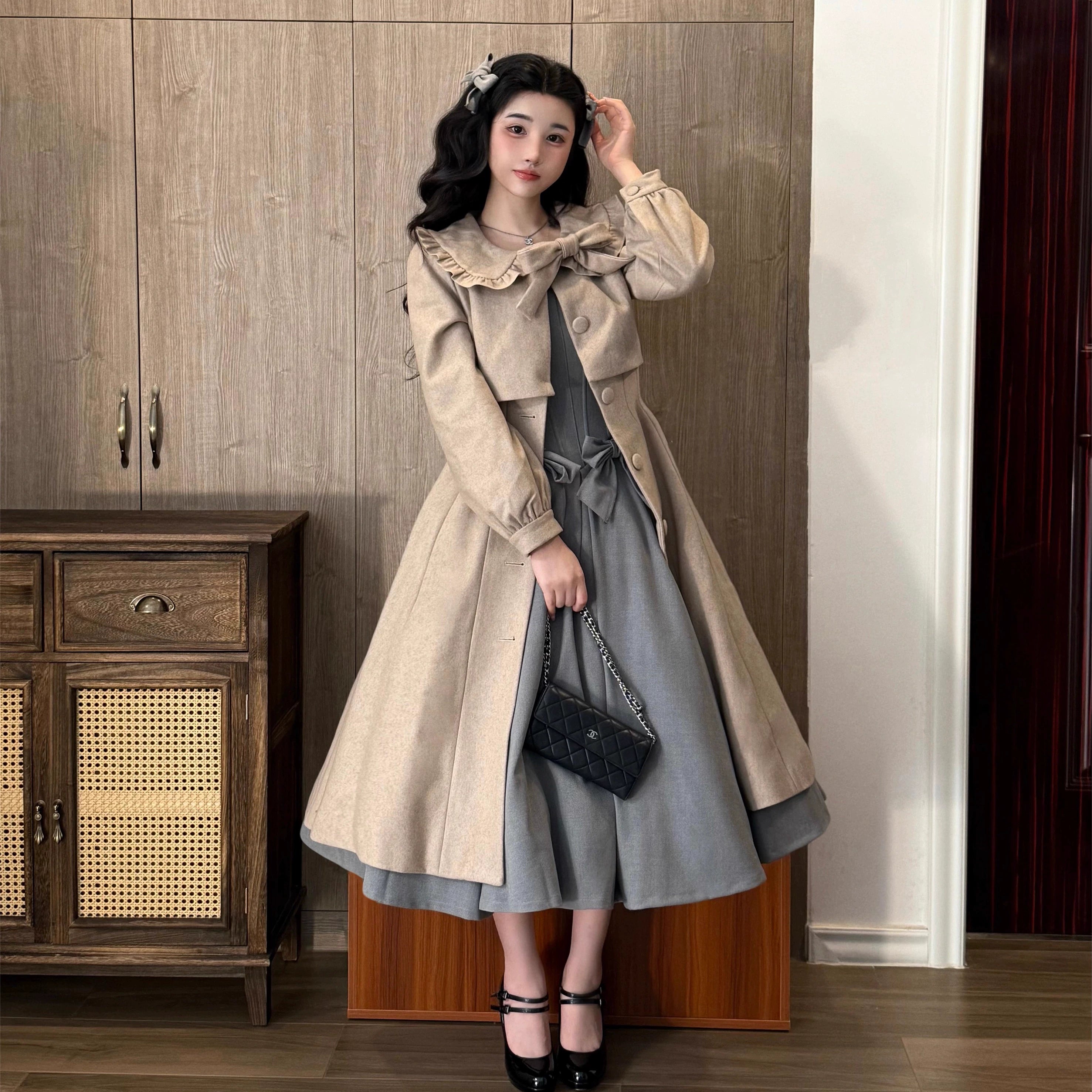 raincoatSweet Wood~Winter Classic Lolita Coat Suit Woolen Plus Size Outerwear