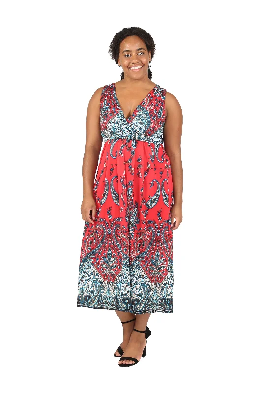 fitted bodycon dressLa Cera Sleeveless Paisley Printed Plus Size Maxi Dress